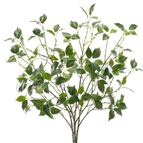 Artificial Plants Greenery Eucalyptus Stems Branches Plant for Home Decor，Faux Rustic Ficus Leaf Floral for Indoor Table Bathroom Bedroom Kitchen Decoration,Real Plastic Eucalytus Wedding Dcor（4PCS) - color: 32""green 4pcs