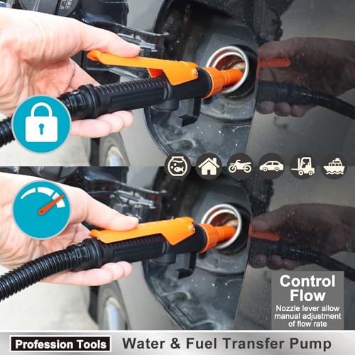 Powered Battery Fuel Transfer Pump,Battery Operated Transfer Pumps with Quick Stop Nozzle,Water & Fuel Transfer Pump for Gasoline Diesel Oil Gas Water Fish Tank