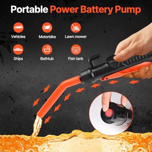 Portable Battery Powered Pump, Fuel Transfer Pump Battery Powered with 3 Adapters, Electric Siphon Pump for Gas, Fuel, Diesel, Water Transfer, Multi-Use Siphon Fuel Transfer Pump