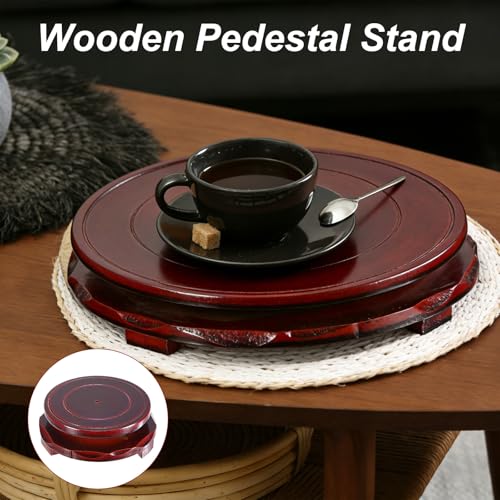 M METERXITY 2 Pack Display Stand, Brown Wooden Stands for Display, Stable Round Base Stand Decor for Fishbowl Planter [Rotation, 3.54'' x 1.34''] - size: 3.54'' Top Diameter