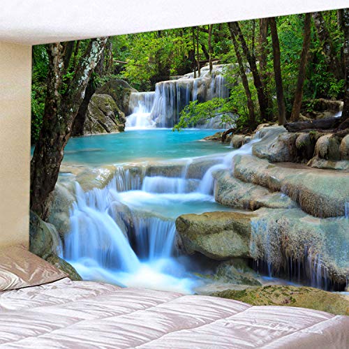 WODEJIA Forest Waterfall Fabric Tapestry, Wall Art Tablecloth, Bedspread Picnic Blanket, Beach Throw Blanket,Multifunctional for Bedroom Dormitory Living Room Hanging, Multifunctional for Bedroom Dormitory Living Room Hanging 91 x 71 Inches - color: Fores