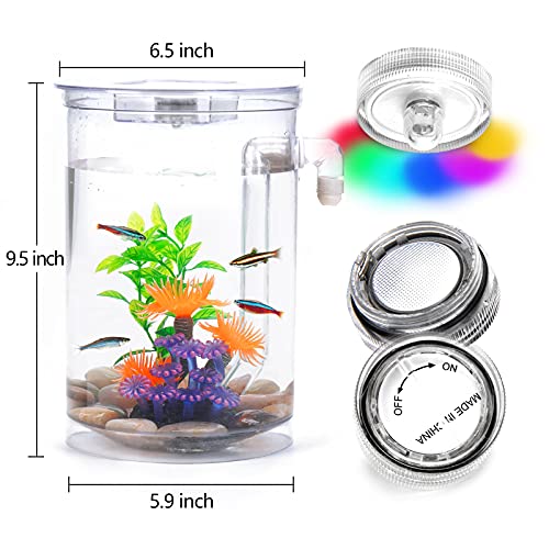 Betta Fish Tank, 360 Aquarium with LED Light, 1 Gallon Fish Bowl, Small Fish Tank Starters Kit, Beta Fish Tank Aautomatic Cleaning as Desktop Decoration for Office Home Room Decor