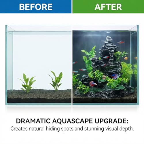 Large Fish Tank Decorations, 10.63 x 3.94 x 10.24 Inch Aquarium Rocks Aquascaping with Cave Hides, Fish Hideout Decor Landscaping Accessories for Betta - color: Mountain Peak