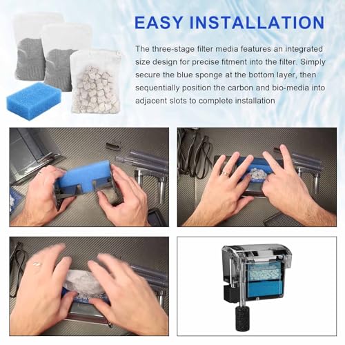 Aquarium Media Maintenance Kit Replacement for Fluval AC50 Power Filter, Includes 1 Blue Foam Filters, 1 Pack Ceramic Rings and 2 Activated Carbon Bag, for 20-to-50 Gallon Aquariums