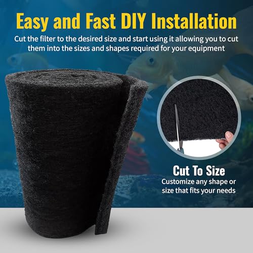 CFS – 10.5" x 72" Carbon Infused Filter Pad Media for Aquariums, Fish Tanks & Ponds – Cut to Fit Charcoal Filter Pads – Removes Odor, Impurities & Discoloration, Improves Water Clarity, Black - 1 Pack - size: 1 Pack - 10.5" x 72" – 1/8" Thickness