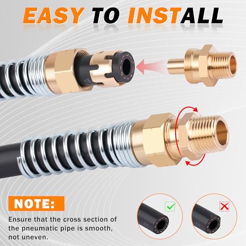 4Pcs Brass 3/8” Air Hose Fittings DOT Air Fittings with Spring Guards, 3/8” Male Connector for Rubber Tube, Air Brake Hose End Fittings, with 8Pcs Fitting Sleeve Tubes - size: 3/8" Hose x 3/8" Male, style: 4pcs Connector with Spring Guard