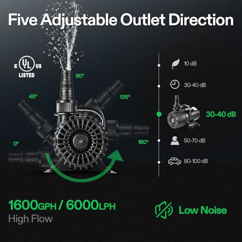 VIVOSUN 1600 GPH Submersible Water Pump, 100W Pond Pump, Ultra Quiet Aquarium Pump with 15FT. Lift Height for Pond, Waterfall, Fish Tank, Statuary, Hydroponic - size: 100W without Barrier Bag