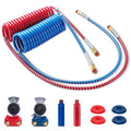 Semi Truck Air Brake Line Hose Coil Assembly Coiled Set Airline Blue Red Pigtail Trailer Air Hose,1/2" NPT DOT Fittings with Glad Hands & Grips & Rubber Seals (15' Length x 40" Tractor Lead) - color: 15FT Long Tail Air Brake Line & Glad Hands