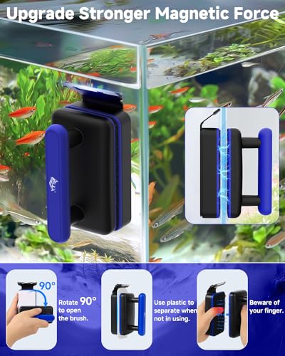 AQQA Magnetic Aquarium Fish Tank Glass Cleaner, Dual-Blades Algae Scraper Glass Cleaner Scrubber, Double Side Floating Aquarium Magnetic Brush for 0.2-0.4 Inch Thick Glass Aquariums Tank (M) - size: M