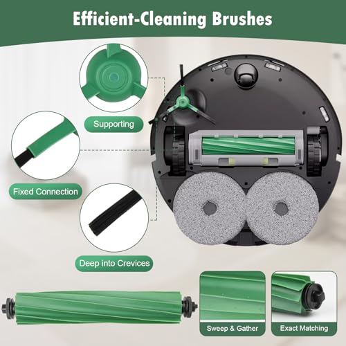 25 Pcs Replacement Parts for iRobot Roomba Plus 405 Combo/505 Combo /507 Combo Robot Vacuum Cleaner, Include 2 Main Brushes, 6 Dust Bags, 6 Mop Pads, 4 Filters, 6 Side Brushes and 1 Cleaning Tool - size: 405 Combo Kit