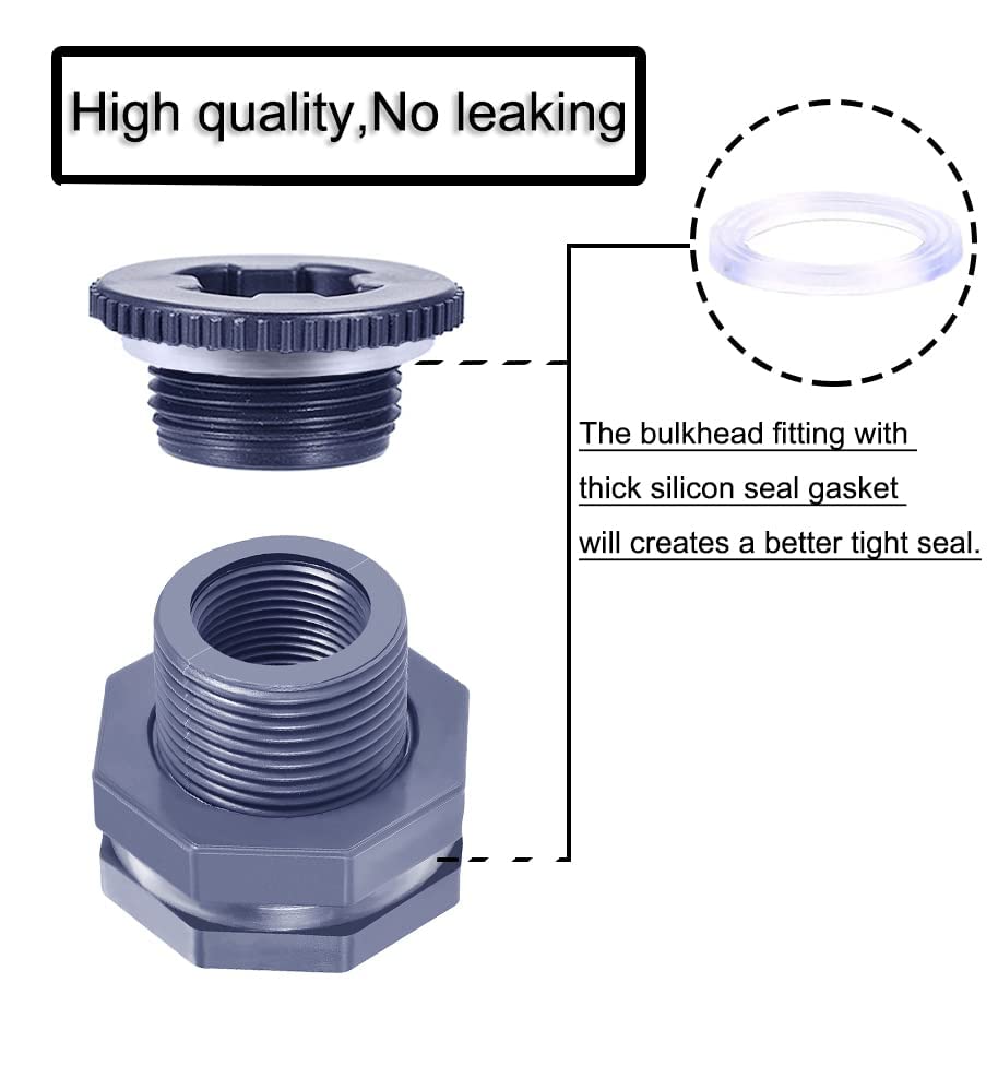 1” Female PVC Bulkhead Fitting with Plug Silicon Seal Gasket Water Tank Connector for 1.77 Inch or 2 Inch Hole Saw Rain Barrels, Aquariums (pack of 4) - color: 4 Pcs, size: 1 Inch