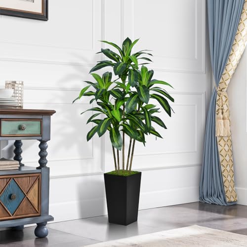 ASTIDY Artificial Dracaena Tree 5FT - Faux Tree with Black Tall Planter - Fake Tropical Yucca Floor Plant Potted - Artificial Silk Tree for Home Office Living Room Decor Indoor - color: Black