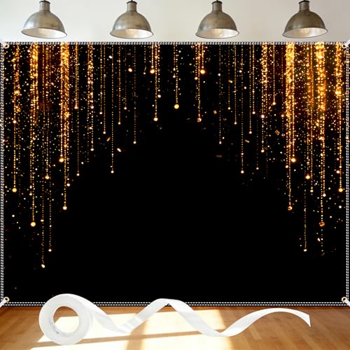 Black and Golden Backdrop 8x6ft Polyester Glitter Backdrop Masquerade Decorations Vintage Photo Booth for Family Birthday Party Photo Studio with Ribbon - color: Black and Golden Backdrop, size: 8×6 ft
