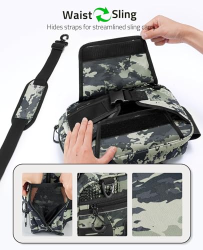 CVLIFE Fishing Tackle Bag Waist Pack with Rod Holder, Water Resistant Fanny Pack Includes 3600 Tackle Box, Waterproof Pouch & Carabiners, Convertible Sling Bag with Net Holster for Gear - color: Shadowstand