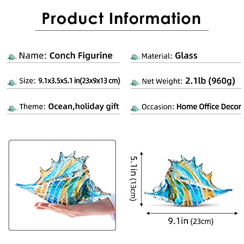 EUSTUMA Hand Blown Glass Conch Figurines Ornament,Sea Animal Ornament for Home Decor,Sea Animals Collection for Birthday Gift,Glass Seashell - color: Conch