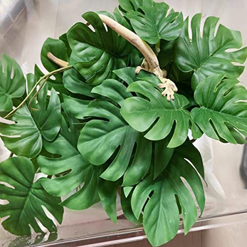 Reptile Plants for Terrarium Decor,Amphibian Habitat Decor,Artificial Plants for Gecko Chameleon Snake Tortoise Tank Accessories with Base (Monstera deliciosa) - color: Monstera Deliciosa