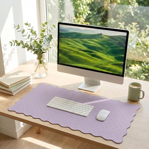 Cute Purple Scalloped Desk Mat with Polka Dot Large Mouse Pad Computer Mat Aesthetic Keyboard Mat for Desktop Laptop Protector for Office & Home - color: A8- Purple