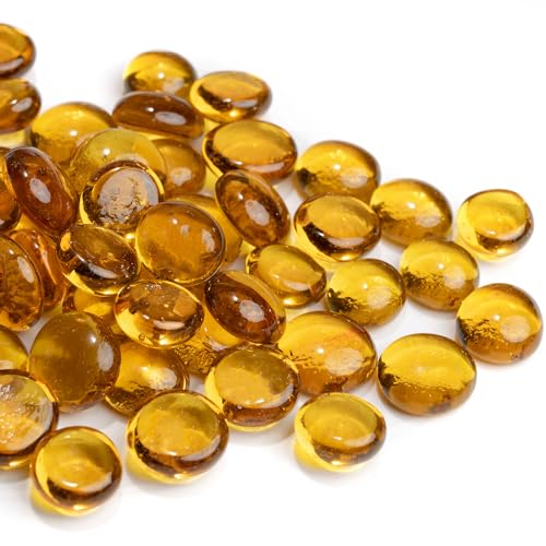 Glass Marbles, 0.97 LB Transparent and Smooth Flat Glass Beads for Vases, Mosaic Gem Pebbles for Aquarium Decor, Floral Arrangements, Mancala Stones, Vase Filler and Crafts, Chrysanthemum Yellow - color: Chrysanthemum Yellow