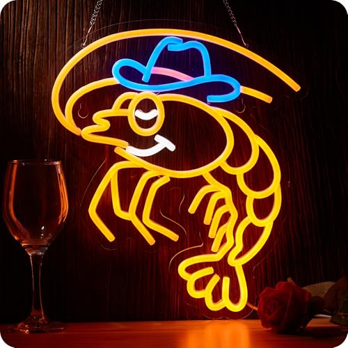 Shrimp Neon Sign Cowboy lobster LED Light for Wall Decor Seafood Light Up Signs Wall Art for Seafood Restaurants Pub Store Man Cave (Orange Shrimp) - color: Orange Shrimp