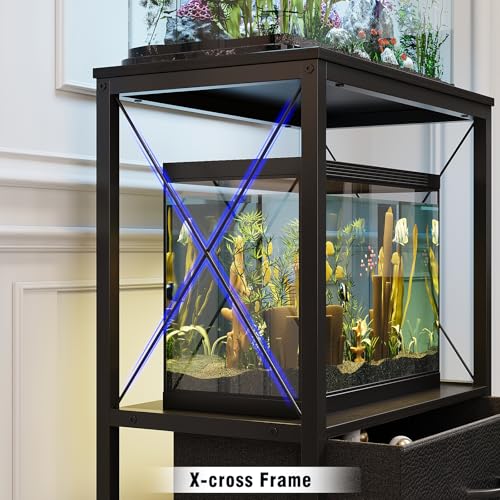 Aquarium Stand 10 Gallon with 2-Tier Shelf, Fish Tanks Stand with 2 Drawers, Metal Frame Heavy Duty Reptile/Turtle Tank Stand for Home Office, Fish Tanks Accessories Storage, Black - color: Black