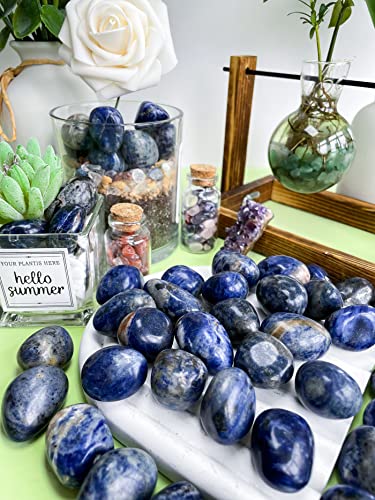 DUQGUHO Blue Sodalite Natural Healing Crystals Stones Set Polished Tumbled Irregular Pebble Stones Rocks 0.45 lbs - color: 08 Blue Sodalite