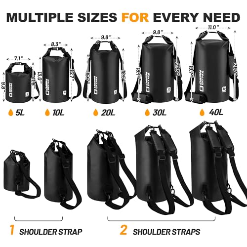 Waterproof Dry Bag, 5L/10L/20L/30L/40L Roll Top Lightweight Storage Backpack with Phone Case for Women & Men, Floating Waterproof Sack for Travel, Swimming, Kayaking, Paddle Board, Camping & Beach - color: BLACK, size: 30L