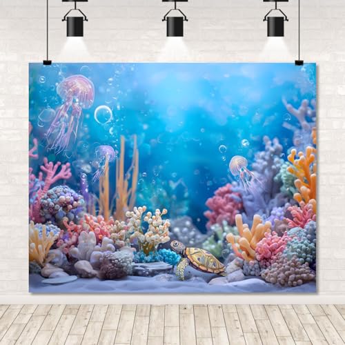 12x10ft Under The Sea Backdrop Ocean Theme Party Decorations Banner Mermaid Coral Jellyfish Underwater World Photography Background for Grils Baby Shower Birthday Photo Booth Prop - color: Pink, size: 12x10ft