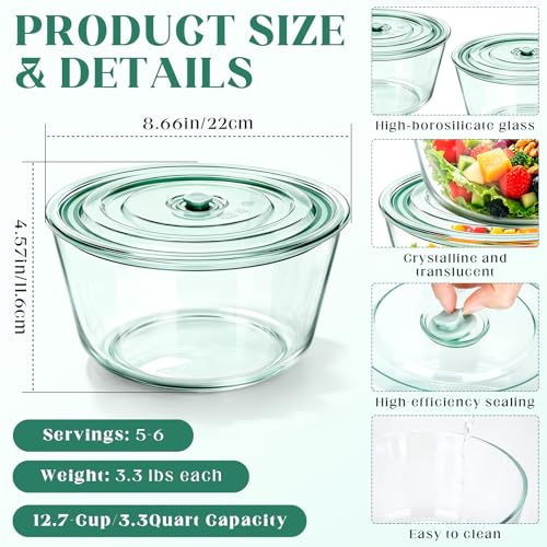 Domensi 12.7-cup Large Glass Microwave Steamer Cookware Container with Vented Lid Round Food Storage Stackable Airtight Steamer for Microwave-safe Reheating, Steaming Vegetables & Rice