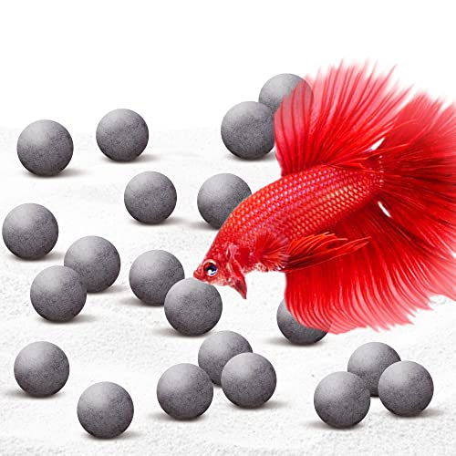 SunGrow 20 Pack Betta Fish Water Conditioner Ball, Aquarium Mineral Supplement for Fish Tank Clarity, Improve Water Quality Balance, Safe Ionic Support, 0.5 Inch Sphere