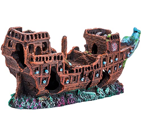 Aquarium Pirate Ship Decorations - Fish Tank Ornaments, Resin Material Shipwreck Decor, Eco-Friendly for Freshwater & Saltwater Aquariums - color: Pirate Ship