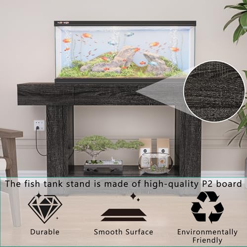 55–75/90 Gallon Aquarium Stand, Heavy Duty Fish Tank Stand for Turtle,Reptile&Amphibians,MDF Board Tabletop with Drawer&Power Outlet,Reinforced Metal Frame Upload 1000LBS Black Wood - color: Black wood