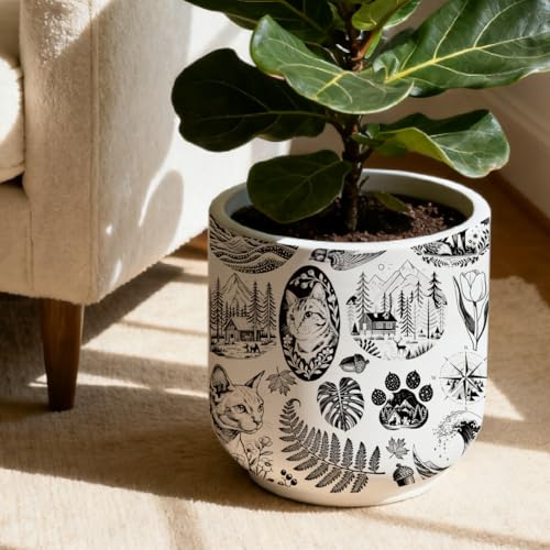 SUPERDANT 4PCS Mountain Scenery Underglaze Paper Transfer Cat Animal Transfer Paper for Clay Ceramic Porcelain Under Glaze Transfers for Pottery Enamel Decals Black Underglaze Decal Papers - style: Natural Element