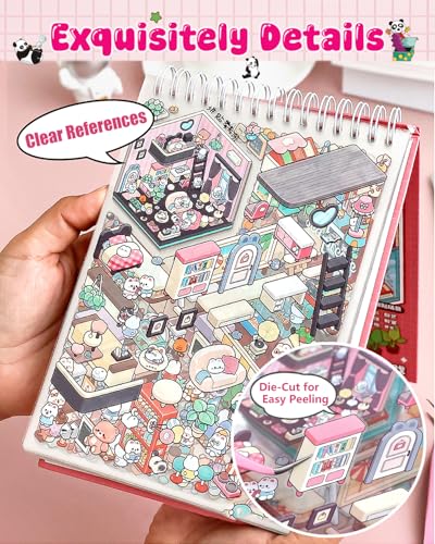 3D Sticker Scene Book for Adults, 20 Sets Mini Sticker Scenes DIY Craft - Make Your Own Cozy Room, Supermarket, House & More, Sticker Therapy for Stress Relief, Cute Art Stickers Gift Idea - color: A2-book-20sets