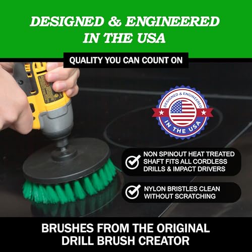 Drillbrush Green Kitchen Drill Brush Set – Drill Powered Cleaning Tools for Stainless Steel Sink, Copper Sink, Stove Top, Oven, Air Fryer & Cabinets – Must-Have Kitchen Accessories for Fast Cleaning - color: Medium Green, size: 2in, 4in, 3.5in corner brus