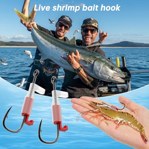 10 Pcs Luminous Live Shrimp Hooks,Holes with Night Light Fishing Hooks High Carbon Steel Barbed with Barbed,Saltwater Corrosion-Resistant for Freshwater & Saltwater Fishing