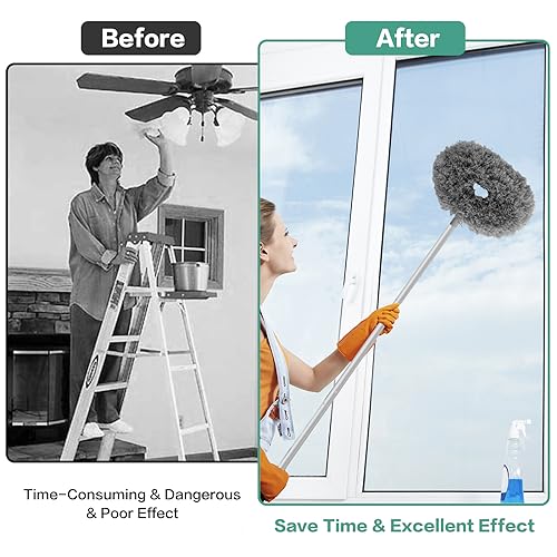 Ceiling Fan Cleaner Duster Reusable Microfiber Ceiling Fan Blade Cleaner Removable Duster with Extension Pole Adjusts 13 to 49.7 Inch for Cleaning Walls Bookshelves Furniture Door Window Top (Gray) - color: Gray