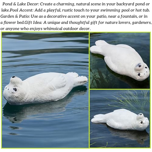 1 Piece Resin Floating Seal Statue, Simulated Realistic Animal Sculpture Figurine, Floating Sea Lion Ornament for Pool, Pond, Aquarium, Fish Tank & Home Garden Decoration - color: White