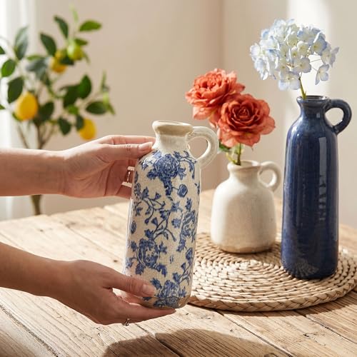 Ceramic Vase Set, 3Pcs Flower Vases for Modern Boho Farmhouse Decor, Decorative Vases for Pampas Grass & Dried Flowers, Distressed Finish - color: B