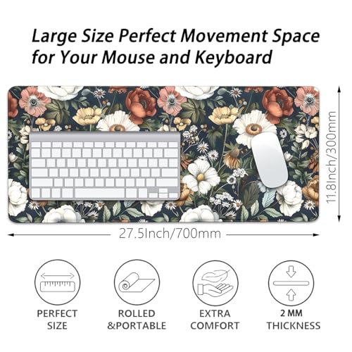 Colorful Flowers Desk Pad Mouse Pad,Daisy Floral Mouse Mat with Stitched Edges,Non-Slip Rubber Base Mousepad for Office PC Keyboard Laptop and Home Work Desk Mat(27.5X11.8 in) - color: Daisy