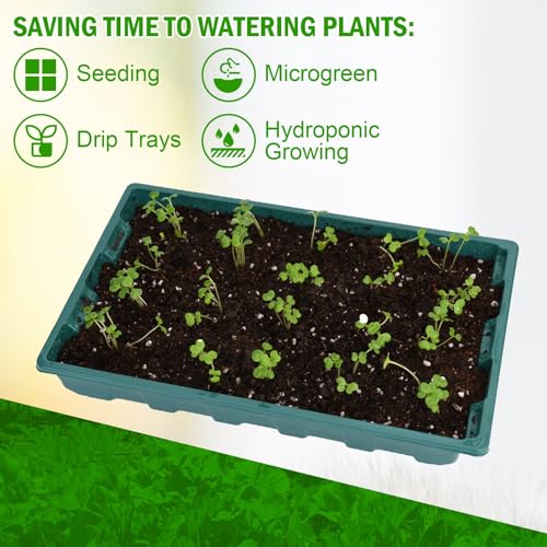 YoleShy 10 Pack Seed Starter Tray Reusable Plastic Plant Seedling Starter Trays Thickened Sturdy Durable for Germination Growing Microgreens Planting Propagation, Without Drain Holes, 14.5"x9", Green - size: 10 Pack - Green