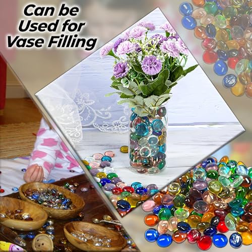 2LB Flat Glass Marbles Mixed Color (200 PCS) – Decorative Glass Pebbles for Vases, Vase Fillers, Fish Tank Rocks, Aquarium Gravel, Beads, Crafts, Mancala Stones & Home Décor Gems (0.7"~0.8") - color: multicolors