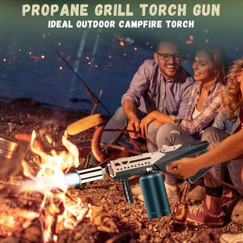 Powerful Propane Torch Gun, Kitchen Torch With Adjustable Flame, Flamethrower Blow Torch for BBQ, Campfire, Searing Steak, Camping (Propane Tank Not Included) (Gold) - color: Option 2