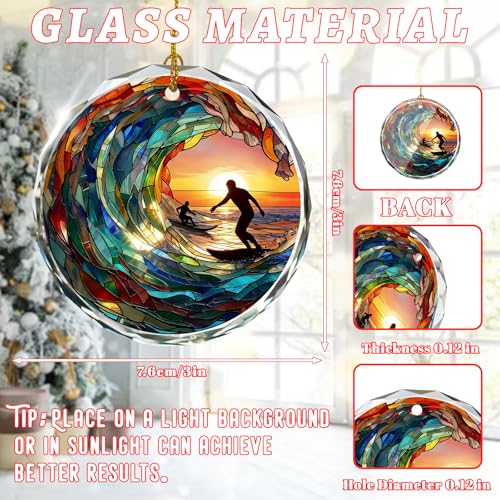 Surfing Stained Glass Ornament, Christmas Tree Decor, Surfing Ornaments for Christmas Tree, Holiday Presents, Gift Exchange - color: Surfing