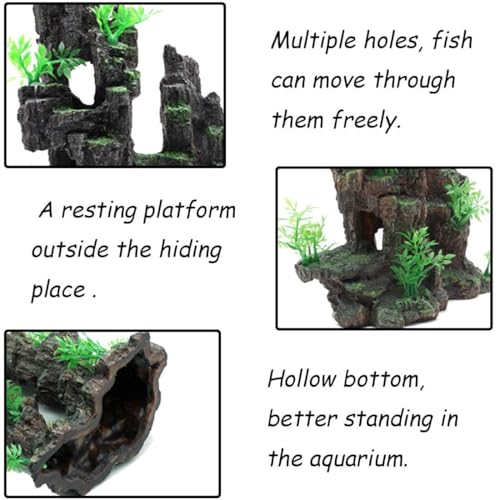 Tfwadmx Aquarium Mountain View Moss Tree Rock Cave Fish Tank Stone Ornament Landscape Decoration with Small Plants