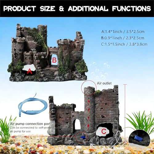 Fish Tank Aquarium Castle Decor, Hiding Spots, Safe for Aquatic Pets to Breed Play & Rest, Freshwater Saltwater Tank Landscaping Accessory