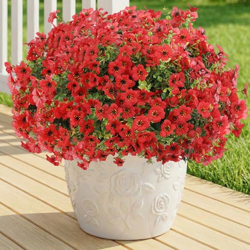Artificial Flowers Fake Plants for Outdoors Spring Decoration, 13Bundles Silk Realistic UV Resistant Faux Flowers for Outside Planter Porch Yard Patio Garden Home Indoor, Red - color: Red, size: Artificial Flowers(13 Pcs)