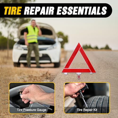 Nilight Car Emergency Kit with Jumper Cable, First Aid Kit Safety Assistance Tools for Travel Camping Outdoor Cars Truck SUV RV, Roadside Essentials with Flash Light - color: Essential Kit+Tire Repair Fuse kit