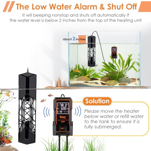 hygger Submersible Aquarium Heater More Efficient Fish Tank Heater with Adjustable Temperature Control, Auto Off & Overheat Protection for Saltwater Freshwater (600W) - size: 600W