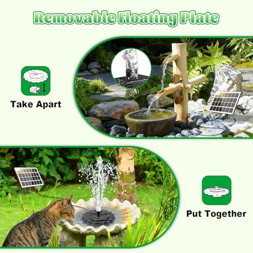 Jutai Detachable Floating Solar Fountain Kit -No Battery, DIY 3.5W Glass Solar Panel Water Pump Works in Shadow for Bird Bath, Water Feature,Garden, Outdoor-7 Nozzles,9.8ft Power Cord - color: Black+white 4