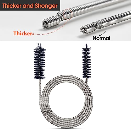 RayTour Extra-Thick Drain Brush with Stronger Spring 61-Inch Stainless Steel and Nylon Pipe Cleaner for Flexible, Curved & Slim Holes, Stronger Spring Version - style: One Head with Stronger Spring